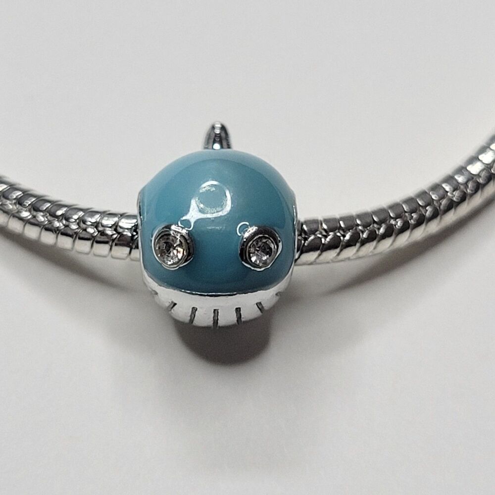 NWT For Pandora Charm Bracelets Silver And Aqua Blue Enameled Puffer Fish Slider